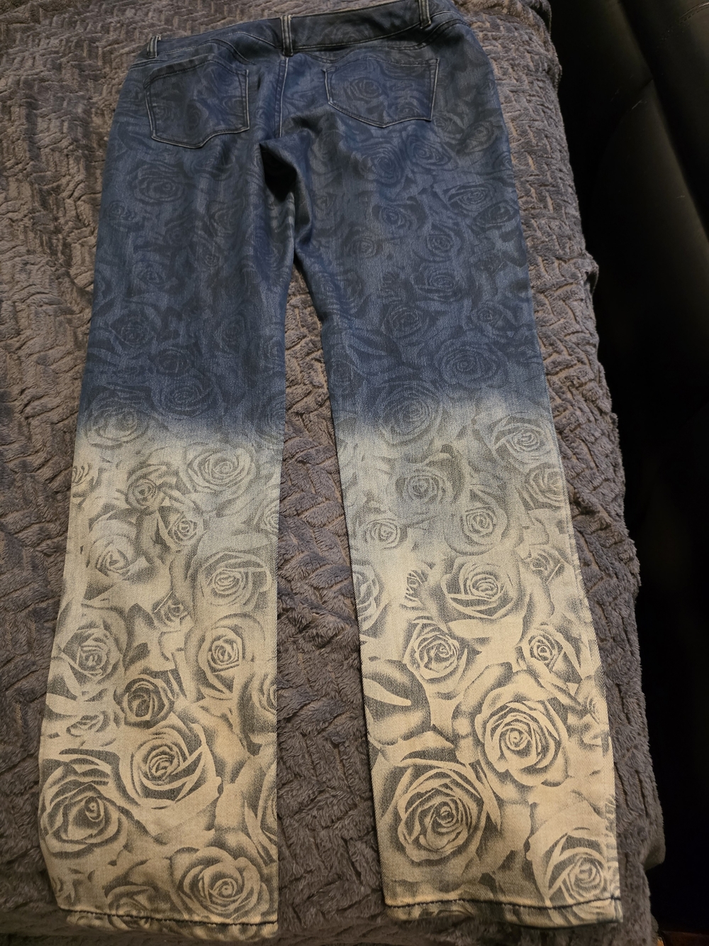 Women’s Blue Ombre Rose-Pattern Jeans - Picture 2 of 4